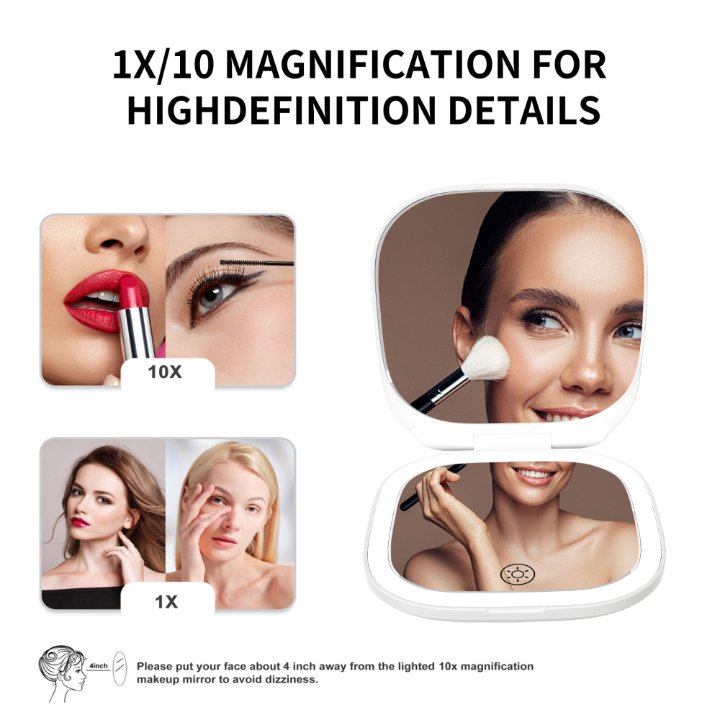 Elevate Your Look with the 10x Magnifying Compact Mirror Custom Logo: A Lighting Revolution for Beauty Enthusiasts